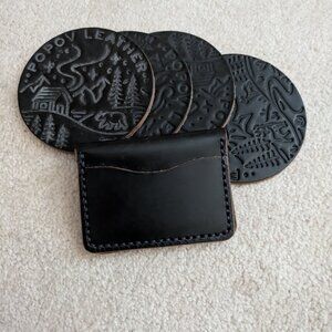 Hand Stitched Leather Wallets and Coaster Bundle